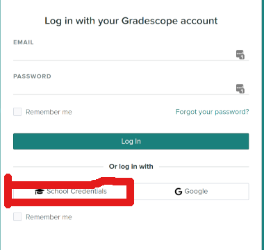 login screen with school button highlighted